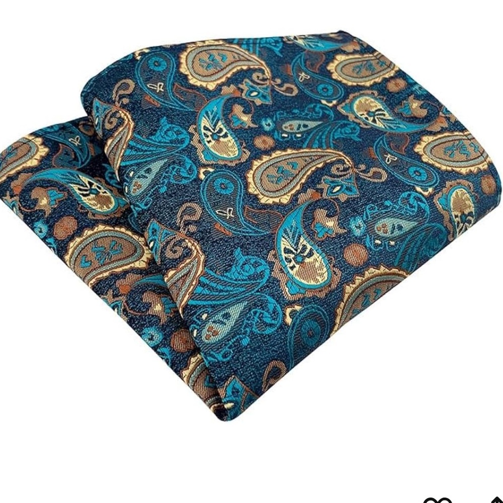 Men’s Suit Pocket Scarf 100% Silk Teal Paisley Print 25cm